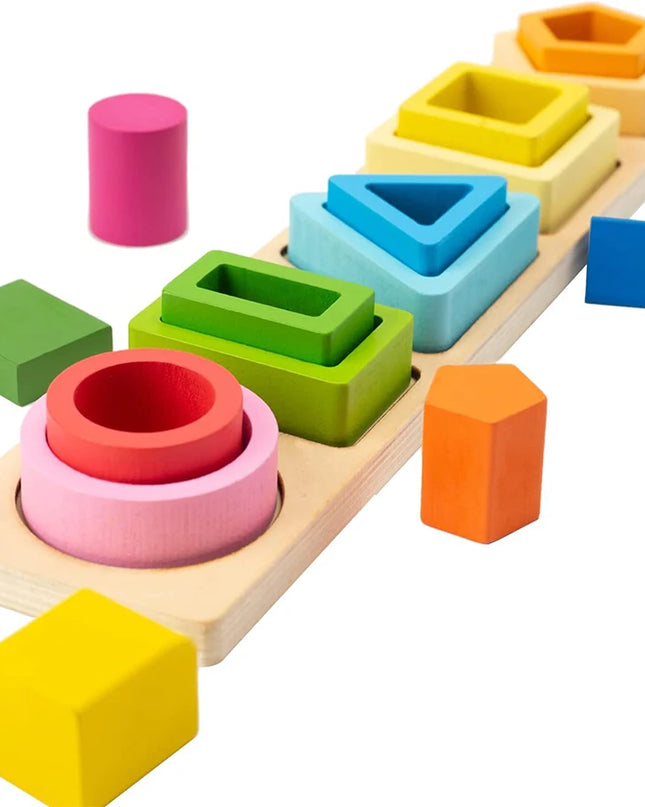 Montessori Wood Toys for Kids Wooden Sorting Stacking Toys for Baby Toddlers Educational Shape Color Sorter Preschool Kids Gifts