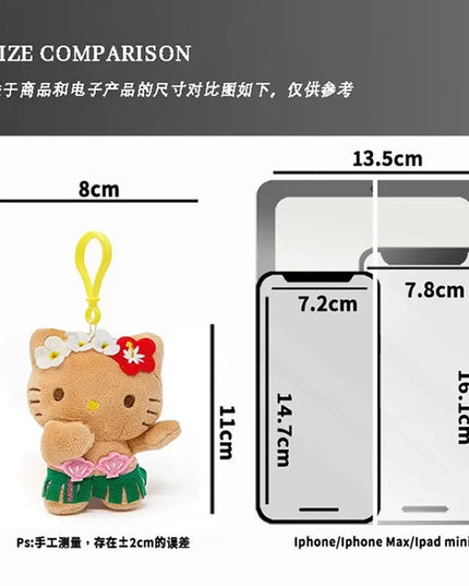Hot Anime Hello Kitty Kuromi Dolls Filled Keychain Dark Skin Hawaiian Series Cartoon Accessory Toys Bag Pendant Charms