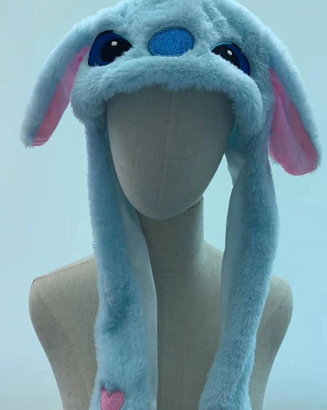 Kuromi Hello Kitty Moving Ears Cap for Girls Glowing Rabbit Hat Funny Stitch LED Plush Bunny Hats Halloween Party Accessories