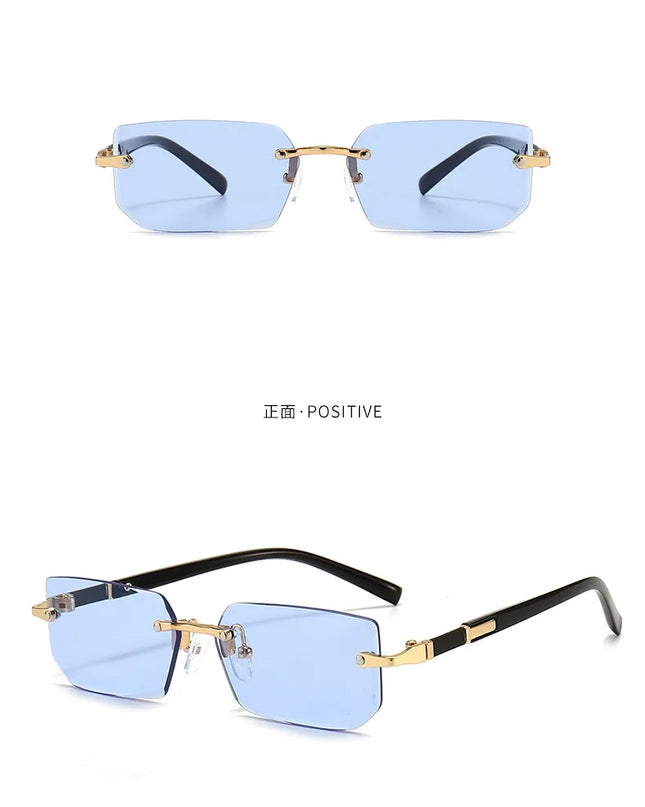Rimless Sunglasses Rectangle Fashion Popular Women Men Shades Small Square Sun Glasses For Female Male Summer Traveling Oculos
