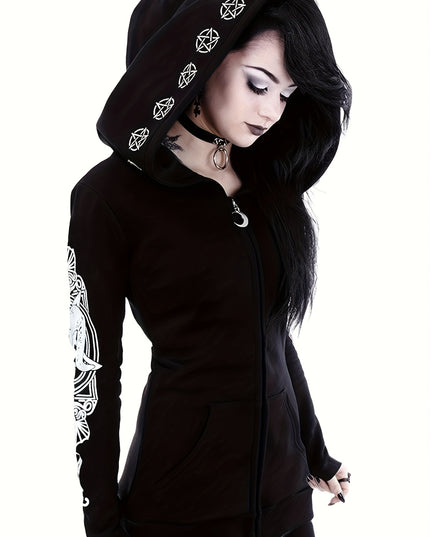 Women's Fashion Punk Style Geometric Print Zipper Sweatshirt