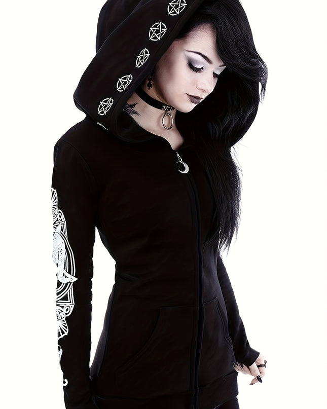 Women's Fashion Punk Style Geometric Print Zipper Sweatshirt