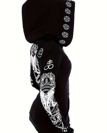 Women's Fashion Punk Style Geometric Print Zipper Sweatshirt