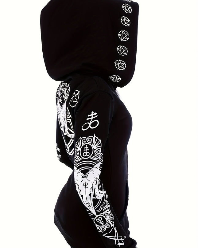 Women's Fashion Punk Style Geometric Print Zipper Sweatshirt