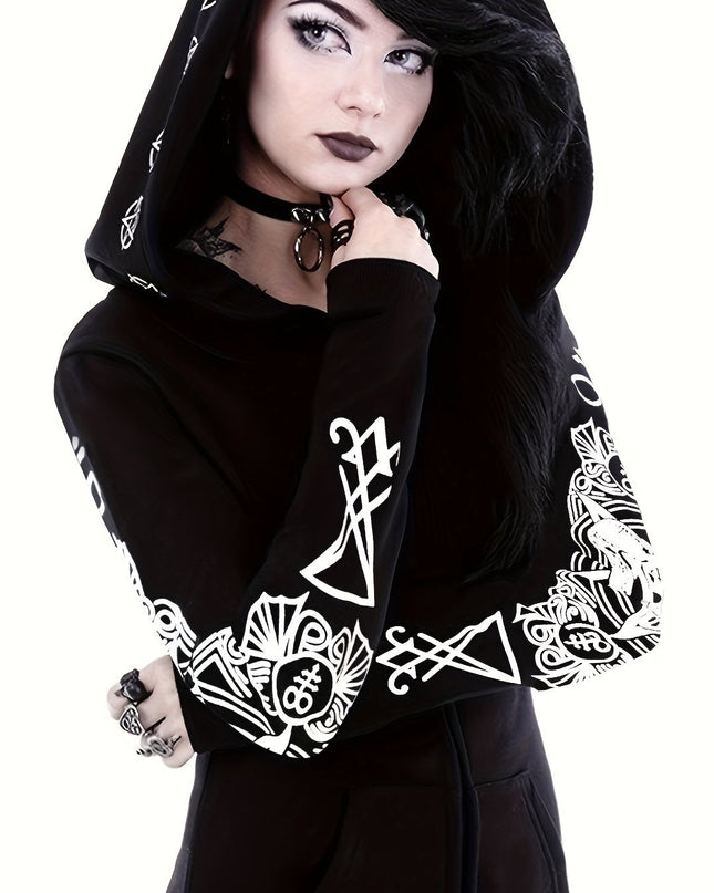 Women's Fashion Punk Style Geometric Print Zipper Sweatshirt