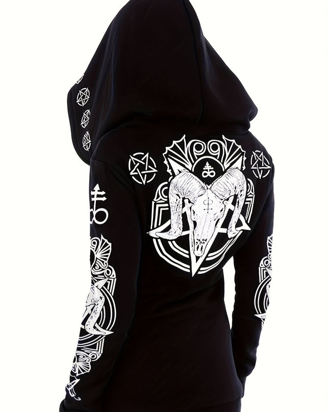 Women's Fashion Punk Style Geometric Print Zipper Sweatshirt